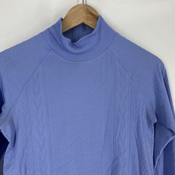 Lululemon Shirt Size 6 Womens Periwinkle Blue Rest Less Mock Neck Cable Print - Picture 2 of 6